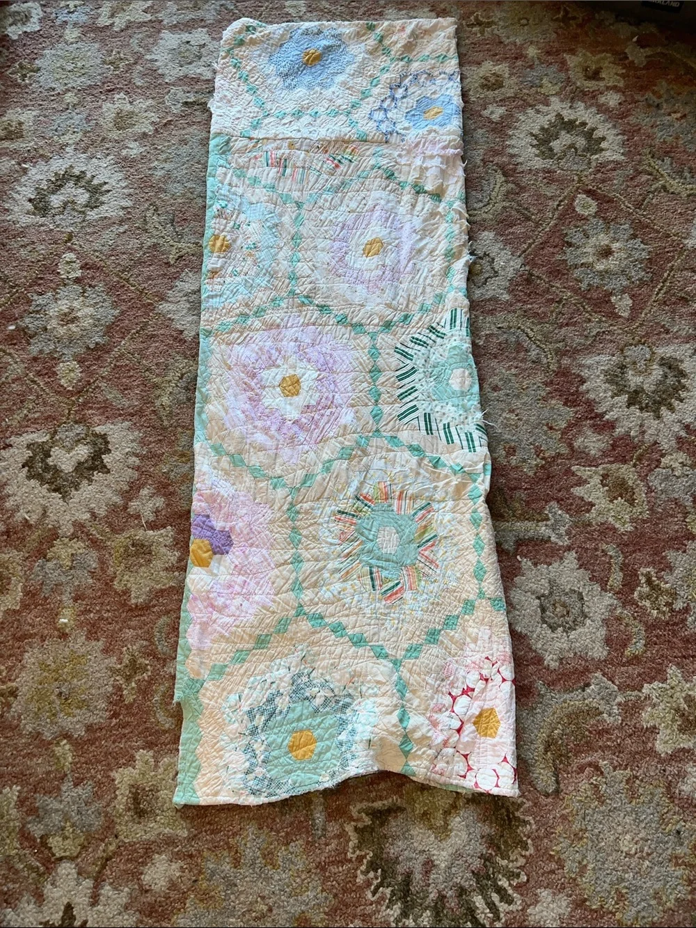 Antique 20s flower garden quilt pillow tube